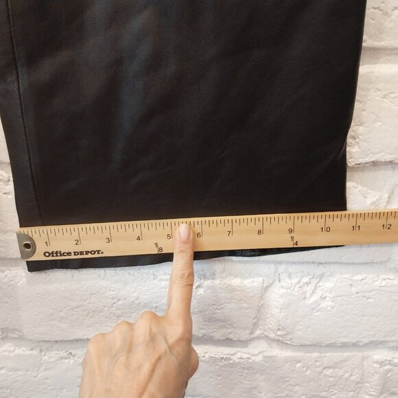 Hugo Buscati 100% Authentic Leather Pants Women 16 TALL Black Straight Unhemmed - Picture 10 of 11